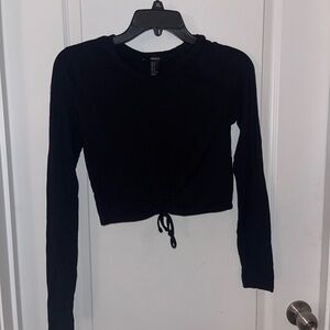Black Long Sleeve Knot Front Top